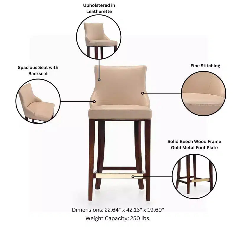 Tabouret de bar tapissé de similicuir avec cadre et repose-pieds en hêtre