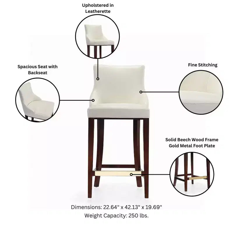 Tabouret de bar tapissé de similicuir avec cadre et repose-pieds en hêtre