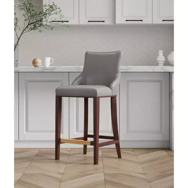 Tabouret de bar tapissé de similicuir avec cadre et repose-pieds en hêtre