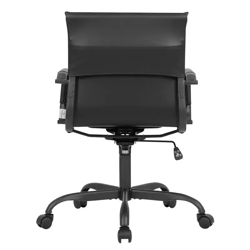 Chaise de bureau en cuir vegan nervuré avec base pivotante noir mat