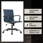 Chaise de bureau en cuir vegan nervuré avec base pivotante noir mat