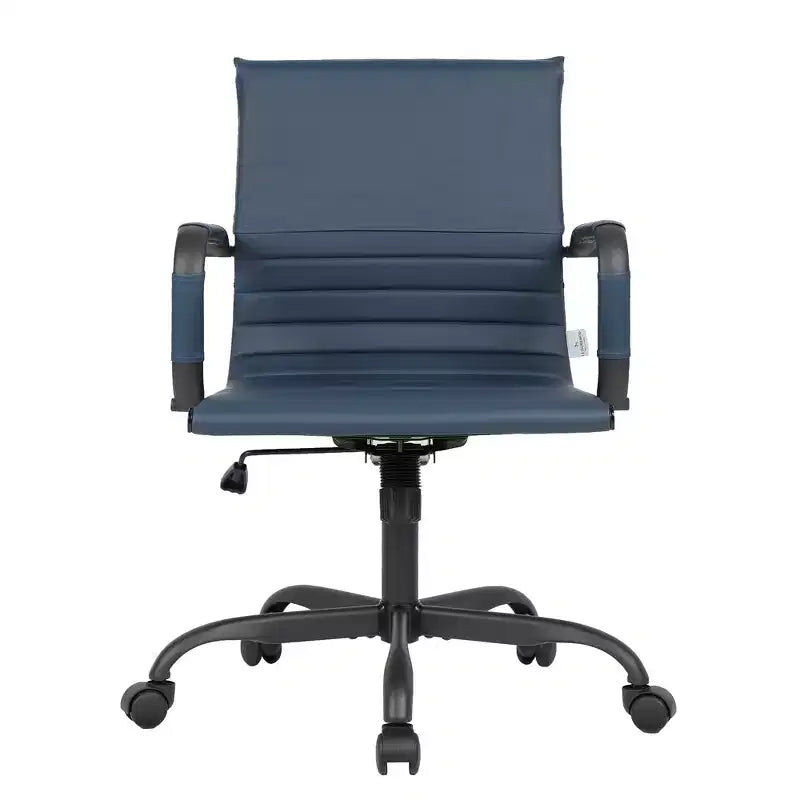 Chaise de bureau en cuir vegan nervuré avec base pivotante noir mat