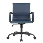 Chaise de bureau en cuir vegan nervuré avec base pivotante noir mat
