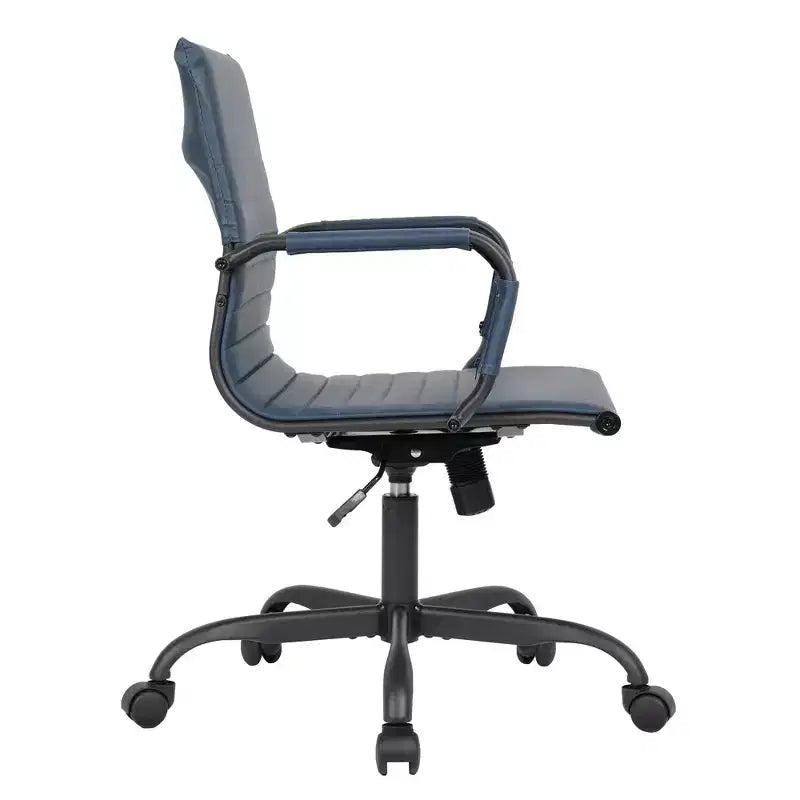 Chaise de bureau en cuir vegan nervuré avec base pivotante noir mat