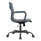 Chaise de bureau en cuir vegan nervuré avec base pivotante noir mat