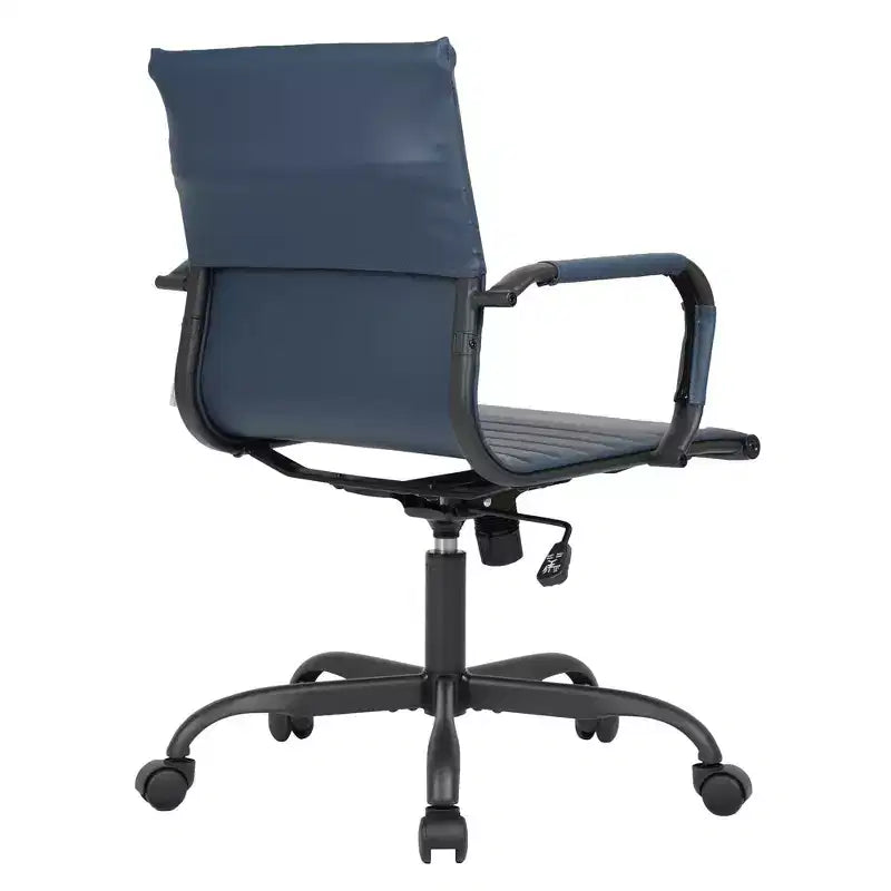 Chaise de bureau en cuir vegan nervuré avec base pivotante noir mat