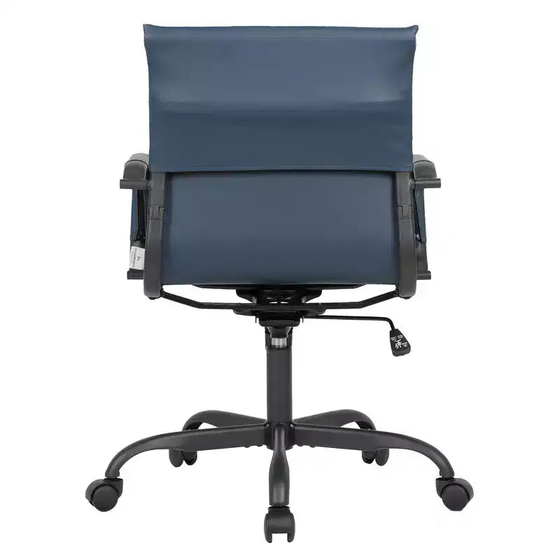 Chaise de bureau en cuir vegan nervuré avec base pivotante noir mat