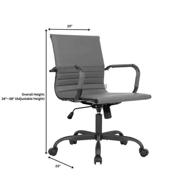 Chaise de bureau en cuir vegan nervuré avec base pivotante noir mat