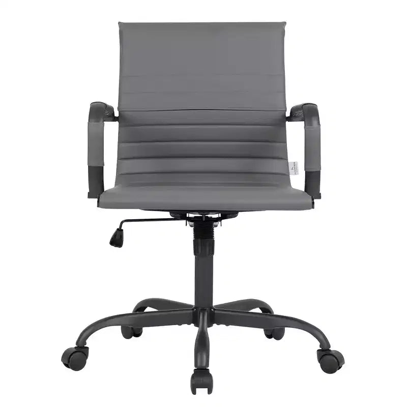 Chaise de bureau en cuir vegan nervuré avec base pivotante noir mat