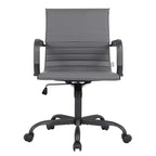 Chaise de bureau en cuir vegan nervuré avec base pivotante noir mat