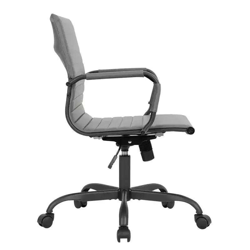 Chaise de bureau en cuir vegan nervuré avec base pivotante noir mat