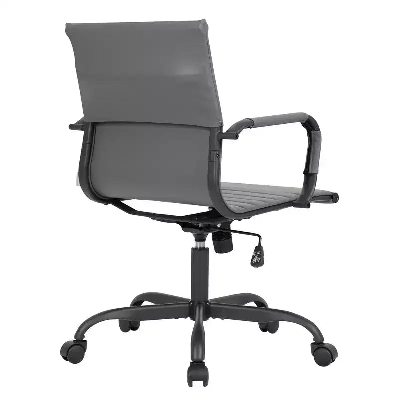 Chaise de bureau en cuir vegan nervuré avec base pivotante noir mat