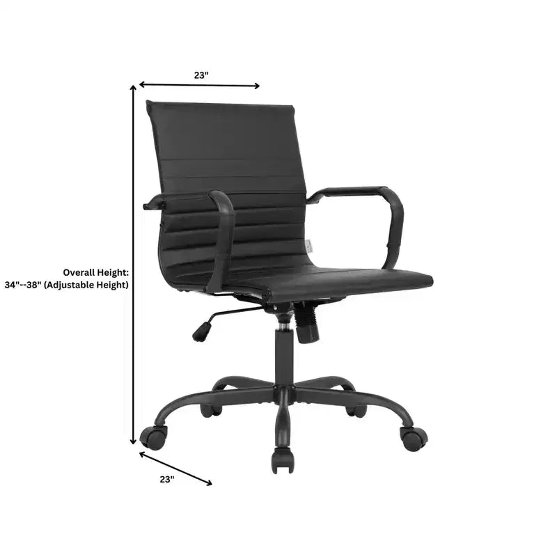 Chaise de bureau en cuir vegan nervuré avec base pivotante noir mat