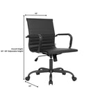 Chaise de bureau en cuir vegan nervuré avec base pivotante noir mat