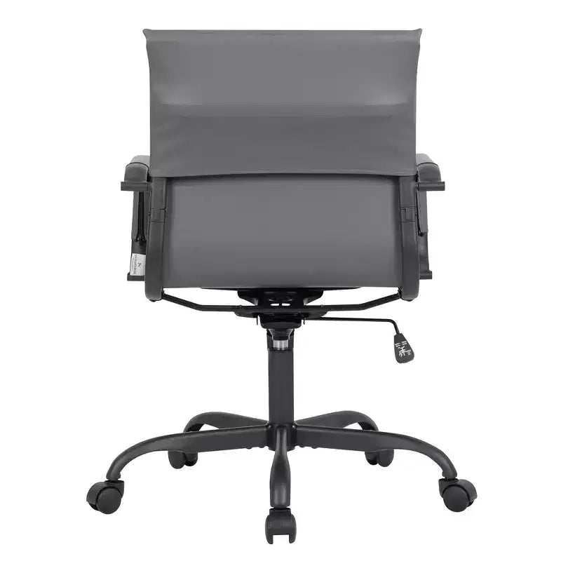 Chaise de bureau en cuir vegan nervuré avec base pivotante noir mat