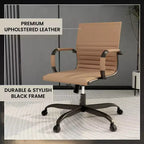 Chaise de bureau en cuir vegan nervuré avec base pivotante noir mat
