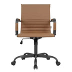 Chaise de bureau en cuir vegan nervuré avec base pivotante noir mat