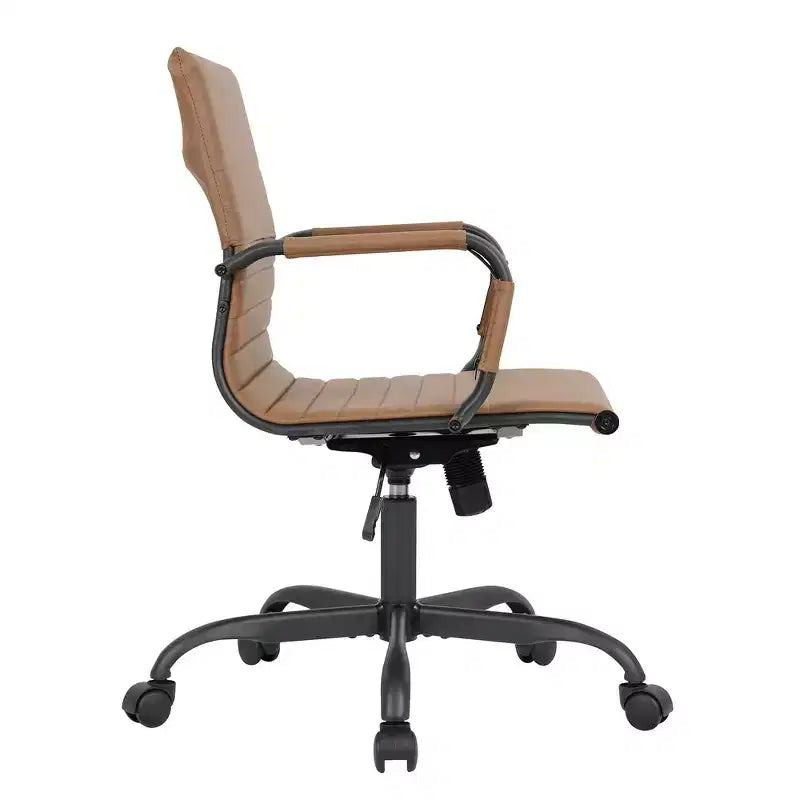 Chaise de bureau en cuir vegan nervuré avec base pivotante noir mat