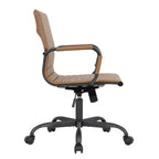 Chaise de bureau en cuir vegan nervuré avec base pivotante noir mat