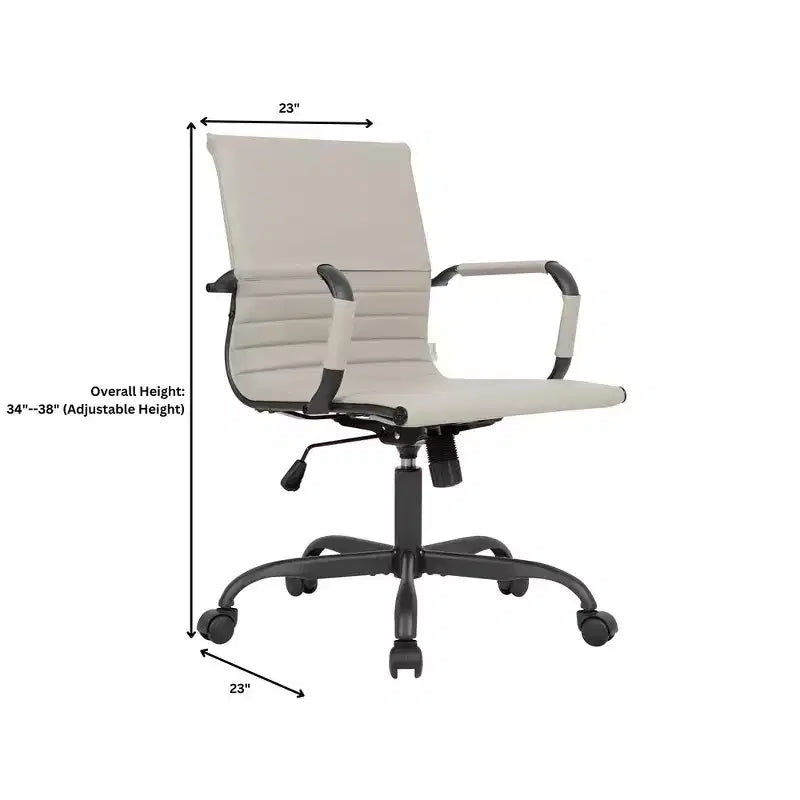 Chaise de bureau en cuir vegan nervuré avec base pivotante noir mat