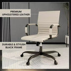 Chaise de bureau en cuir vegan nervuré avec base pivotante noir mat