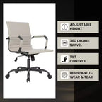 Chaise de bureau en cuir vegan nervuré avec base pivotante noir mat