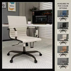 Chaise de bureau en cuir vegan nervuré avec base pivotante noir mat