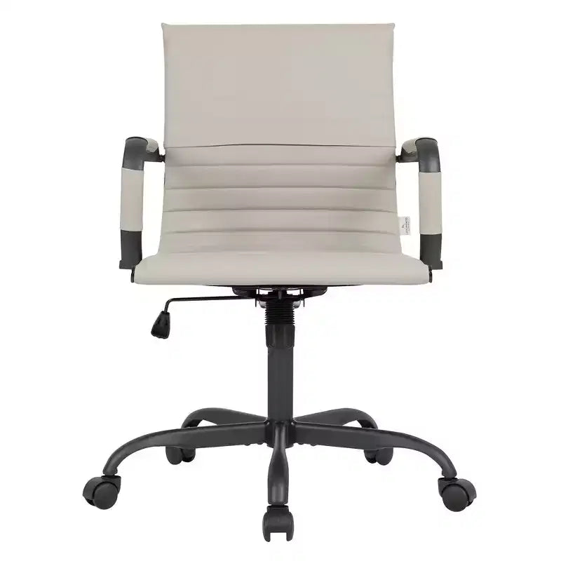 Chaise de bureau en cuir vegan nervuré avec base pivotante noir mat