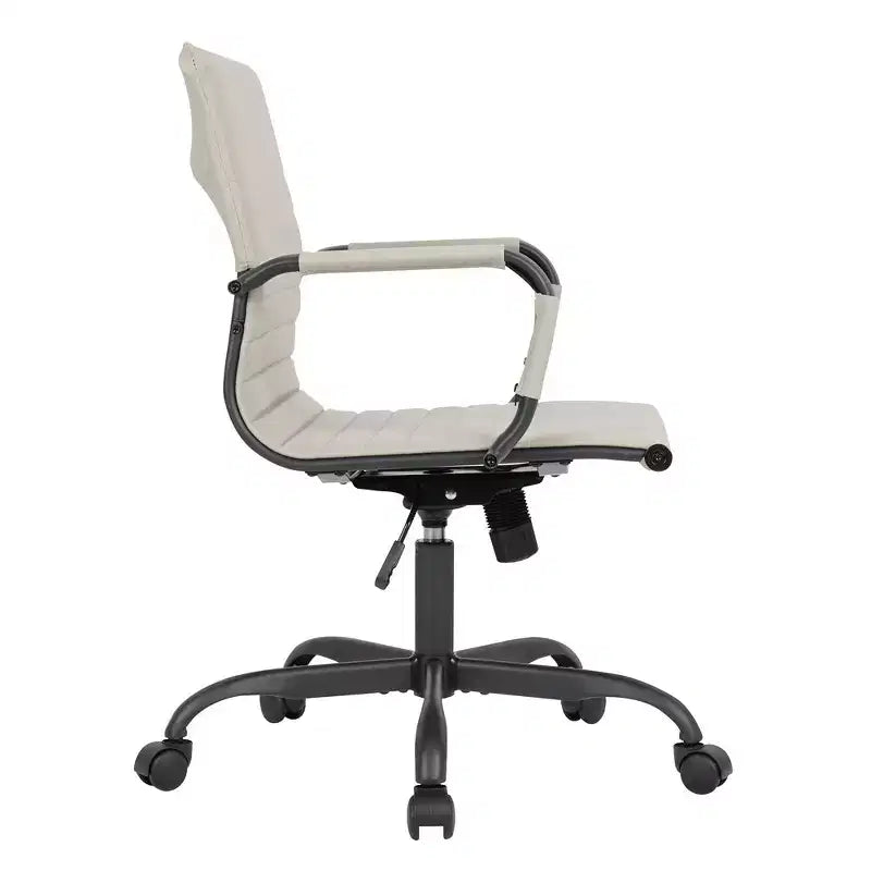 Chaise de bureau en cuir vegan nervuré avec base pivotante noir mat