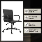 Chaise de bureau en cuir vegan nervuré avec base pivotante noir mat