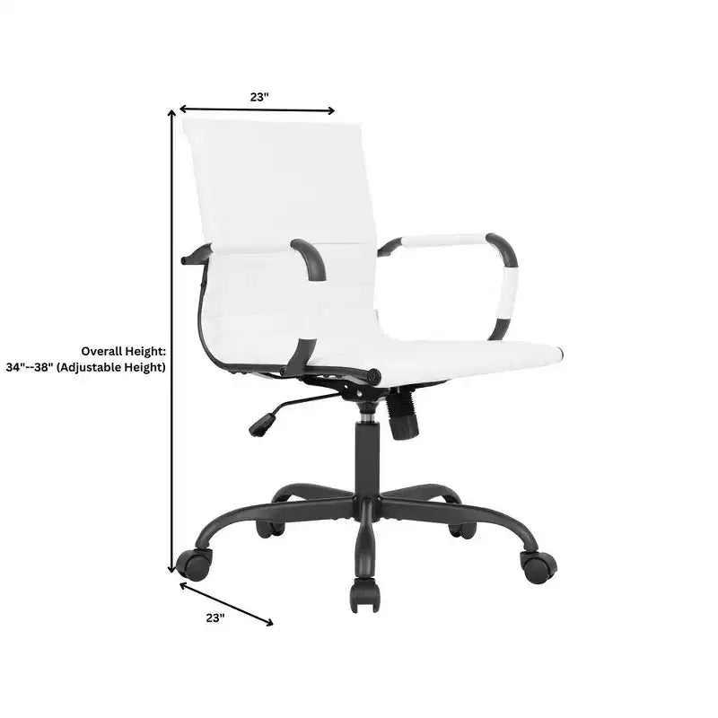 Chaise de bureau en cuir vegan nervuré avec base pivotante noir mat