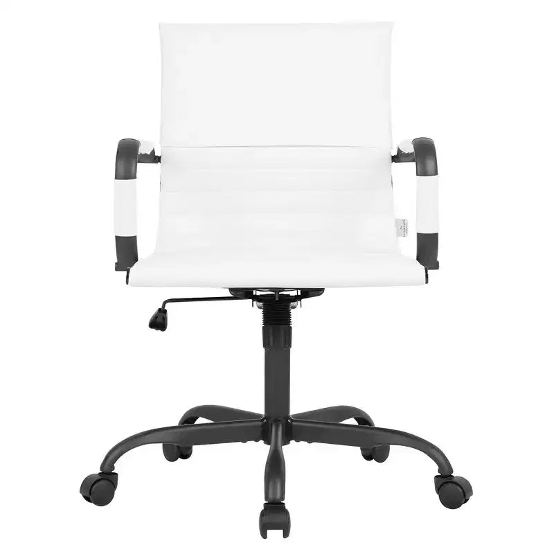 Chaise de bureau en cuir vegan nervuré avec base pivotante noir mat