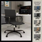 Chaise de bureau en cuir vegan nervuré avec base pivotante noir mat