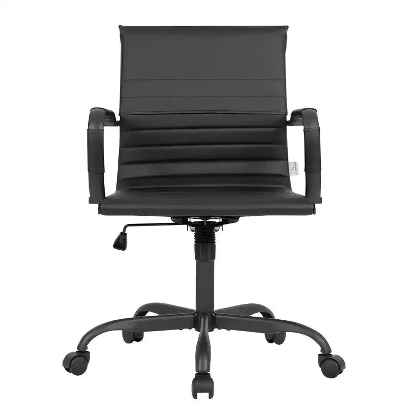Chaise de bureau en cuir vegan nervuré avec base pivotante noir mat