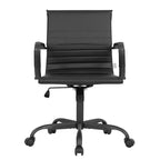 Chaise de bureau en cuir vegan nervuré avec base pivotante noir mat