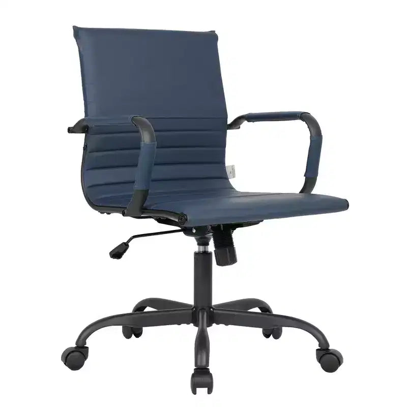 Chaise de bureau en cuir vegan nervuré avec base pivotante noir mat