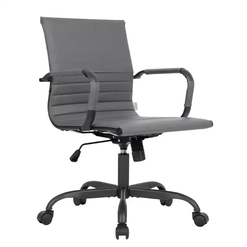 Chaise de bureau en cuir vegan nervuré avec base pivotante noir mat