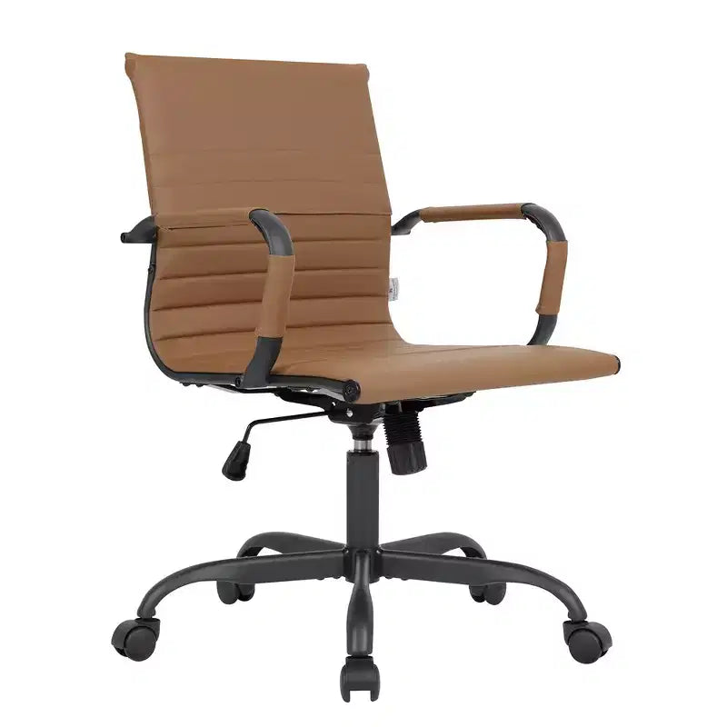 Chaise de bureau en cuir vegan nervuré avec base pivotante noir mat