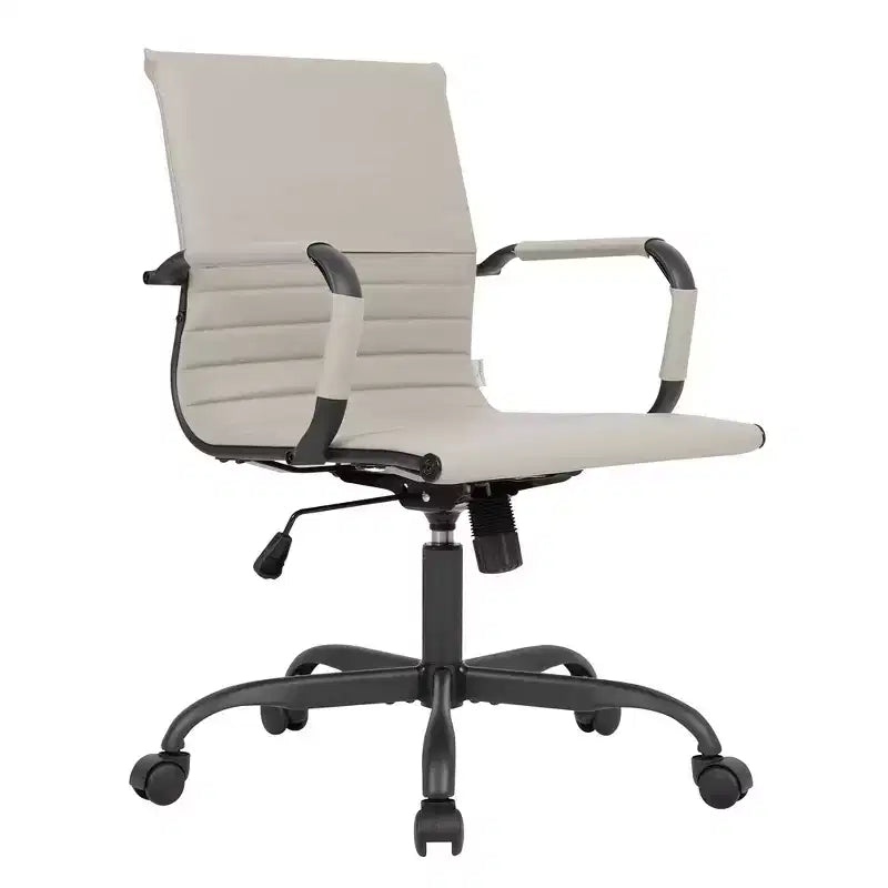 Chaise de bureau en cuir vegan nervuré avec base pivotante noir mat