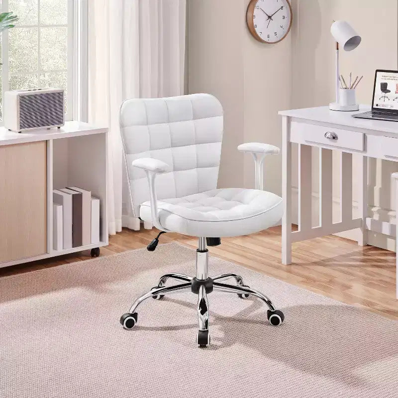 Fauteuil de bureau mi-dossier en similicuir avec accoudoirs détachables