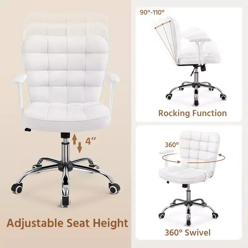 Fauteuil de bureau mi-dossier en similicuir avec accoudoirs détachables
