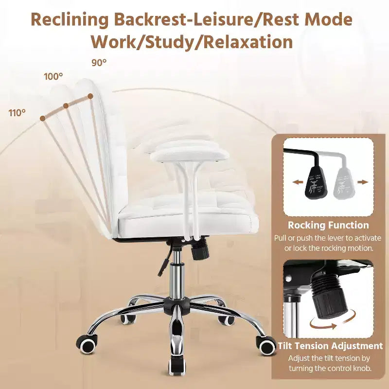 Fauteuil de bureau mi-dossier en similicuir avec accoudoirs détachables