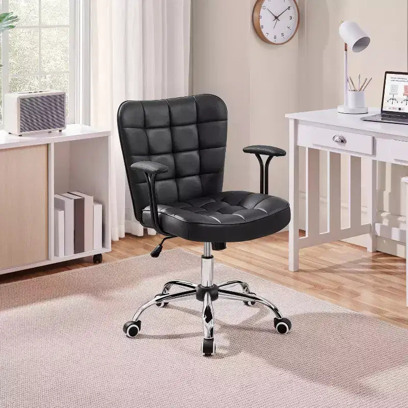 Fauteuil de bureau mi-dossier en similicuir avec accoudoirs détachables