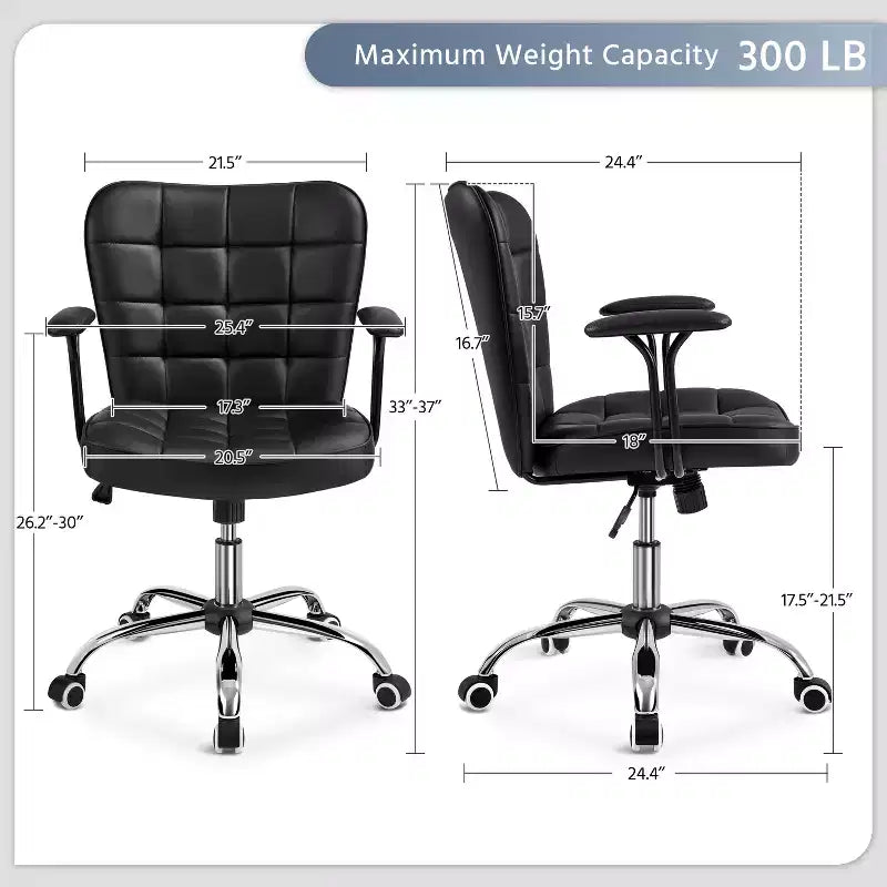 Fauteuil de bureau mi-dossier en similicuir avec accoudoirs détachables