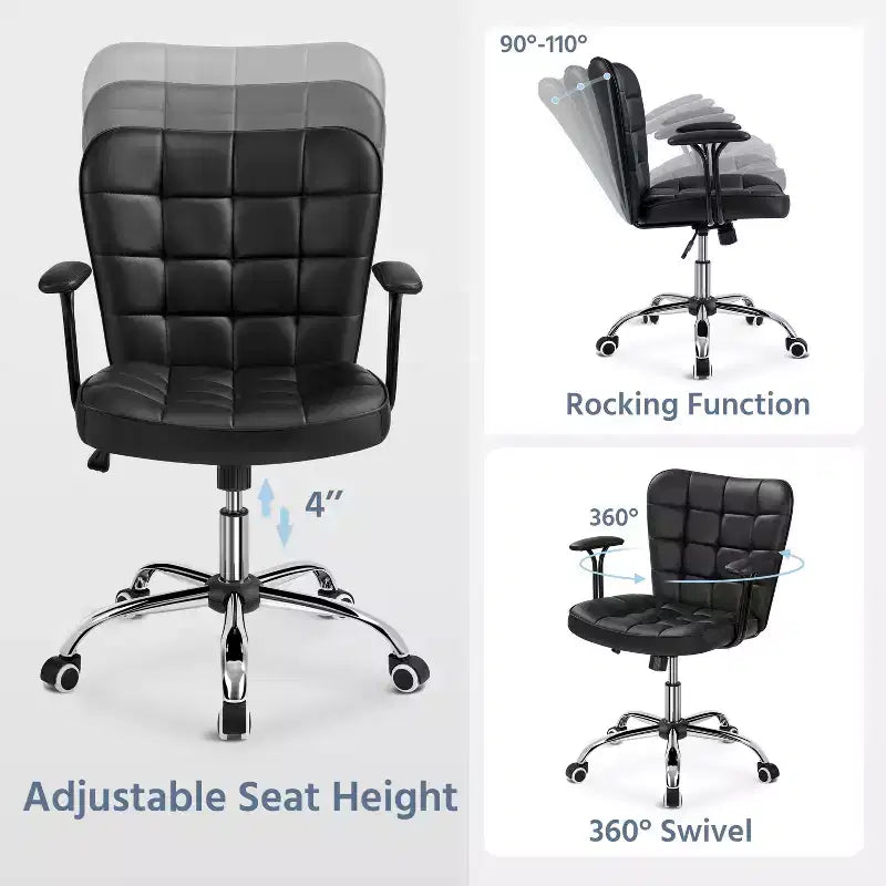 Fauteuil de bureau mi-dossier en similicuir avec accoudoirs détachables