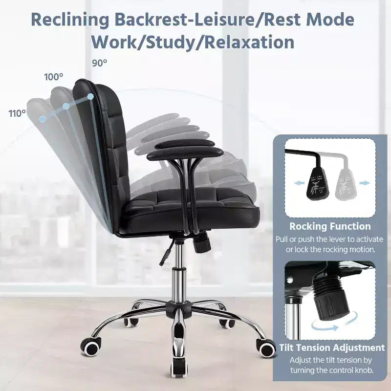 Fauteuil de bureau mi-dossier en similicuir avec accoudoirs détachables
