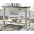 Console bicolore avec tiroirs et finition blanc antique