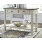 Console bicolore avec tiroirs et finition blanc antique