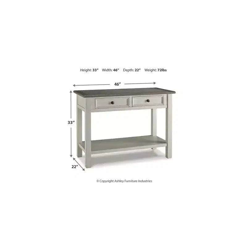 Console bicolore avec tiroirs et finition blanc antique