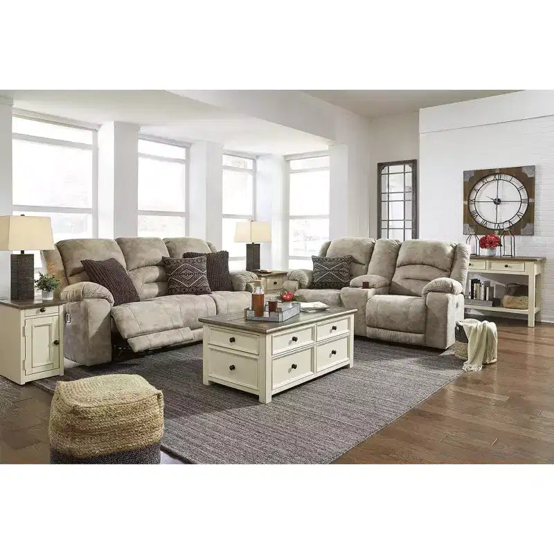 Console bicolore avec tiroirs et finition blanc antique
